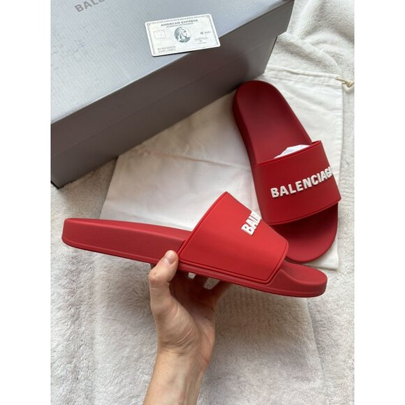 Balenciaga Red Logo Slides - Picture 3 of 4